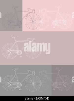 8,5 x 11, disegnati a mano bicicletta Invito/Ringraziamento/evento vettore illustrazione della scheda modello in bianco, grigio e rosa tavolozza colori Illustrazione Vettoriale