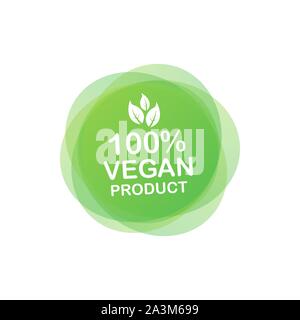 100% prodotto vegano. Il cibo sano di etichette con scritte. Cibo Vegan adesivi. Badge di organico. Lettering naturale. Vettore illustrazione stock. Illustrazione Vettoriale