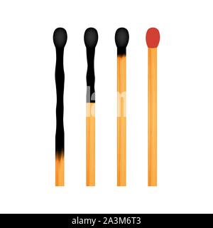 Realistico Fiammifero bruciato sulla griglia di trasparenza dello sfondo. Vettore illustrazione stock. Illustrazione Vettoriale