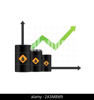 Aumento del prezzo del petrolio su sfondo bianco. Vettore illustrazione stock. Illustrazione Vettoriale