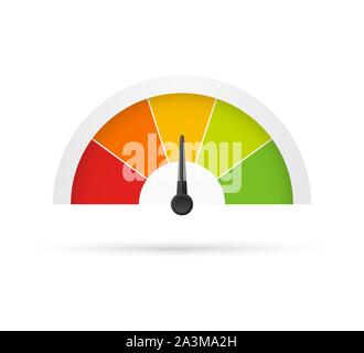 Rating Misuratore della soddisfazione del cliente. Emozioni diverse art design dal rosso al verde. Concetto astratto elemento grafico di contagiri, tachimetro, indi Illustrazione Vettoriale