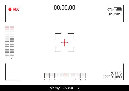 La visualizzazione della telecamera per la visualizzazione di immagini. Schermo visivo di messa a fuoco. Nella schermata di registrazione video su uno sfondo trasparente. Vettore illustrazione stock. Illustrazione Vettoriale