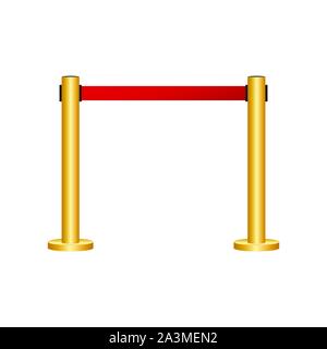 Golden barricade con corda rossa isolato su sfondo bianco. Vettore illustrazione stock. Illustrazione Vettoriale
