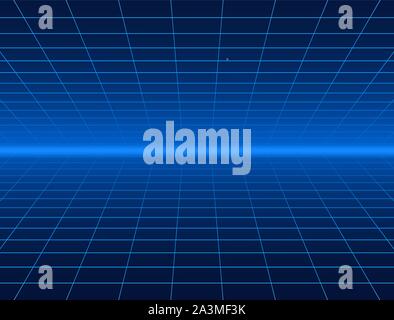 Paesaggio futuristico con stile griglia Laser. Il Neon Retrowave. Illustrazione Vettoriale. Illustrazione Vettoriale