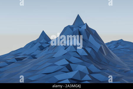 Blu a bassa poli paesaggio di montagna 3D render illustrazione Foto Stock