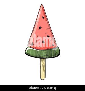 Schizzo realistico di gelato su un bastone. Illustrazione Vettoriale nel disegno stile. Illustrazione Vettoriale
