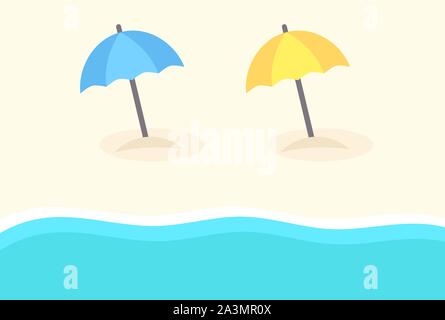 Ombrelloni da spiaggia e mare wave. Estate illustrazione vettoriale. Illustrazione Vettoriale
