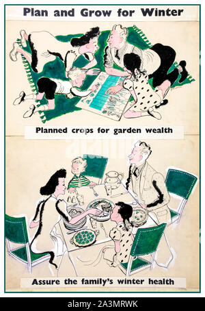 British, WW2, la produzione alimentare poster, piano e crescere per l'inverno, colture previste per la ricchezza del giardino, assicurare la famiglia invernale della salute, 1939-1946 Foto Stock