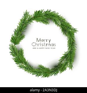 Un pino naturale e fir ghirlanda di Natale realizzata con rami di abete. Illustrazione Vettoriale. Illustrazione Vettoriale