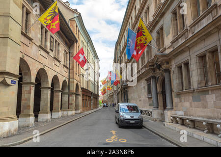 L'edificio del governo locale della Repubblica di Ginevra in Rue de l'Hôtel-de-Ville Foto Stock