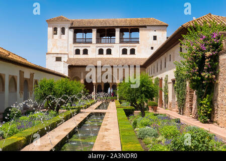Giardini Generalife a la Alhambra di Granada Spagna Foto Stock