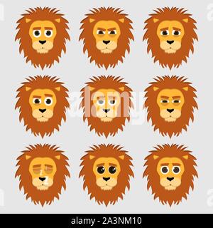 Set di carino lion emoticon. Illustrazione Vettoriale. Illustrazione Vettoriale