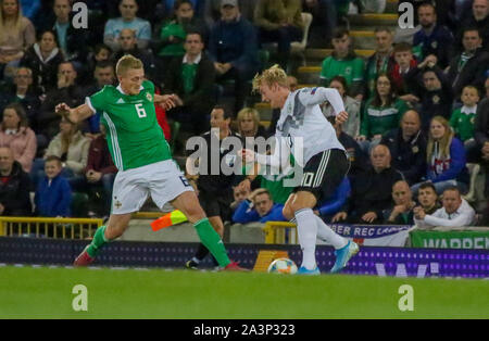 Stadio Nazionale al Windsor Park di Belfast, Irlanda del Nord. 09a settembre 2019. UEFA EURO 2020 il qualificatore- gruppo C, Irlanda del Nord 0 Germania 2. Il calcio tedesco international Julian Brandt (10) giocando per la Germania a Belfast 2019. Foto Stock