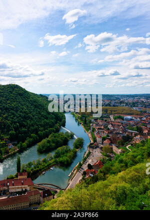 Panorama dalla cittadella di Besancon e fiume Doubs Bourgogne Foto Stock