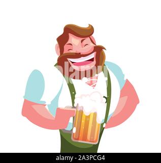 Uomo con bicchiere di birra in mano in uno sfondo bianco illustrazione vettoriale design Illustrazione Vettoriale