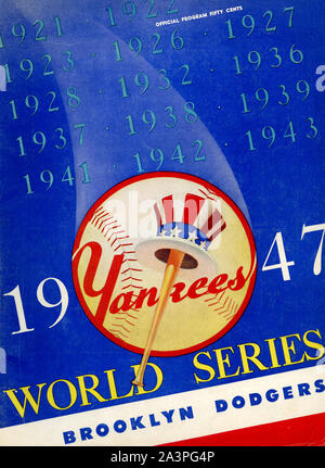 Il coperchio graphic design per il programma per il 1947 Major League Baseball World Series tra i New York Yankees e i Brooklyn Dodgers raffigura il logo iconico per gli Yankees. Foto Stock