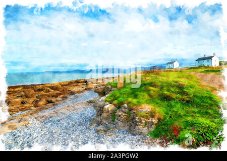 I piloti dei cottage al punto Penmon nelle vicinanze Beaumaris sull'Isola di Anglesey nel Galles del Nord Foto Stock