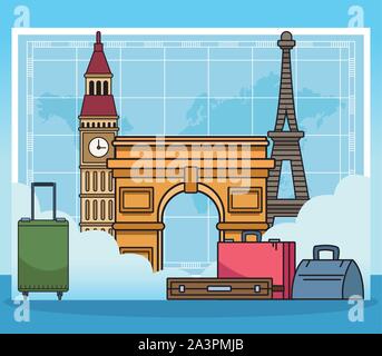 Monumenti e world travel design Illustrazione Vettoriale