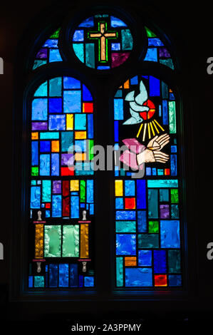 Vetrata a Nostra Signora di Guadalupe La Chiesa cattolica in Missione, Texas Foto Stock