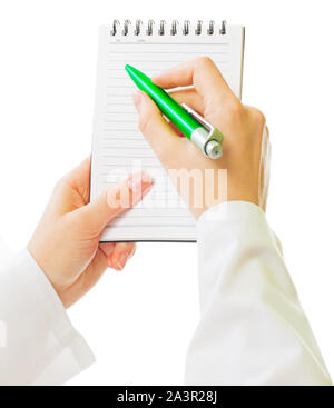 Giovani dolce medico scrive qualcosa Foto Stock