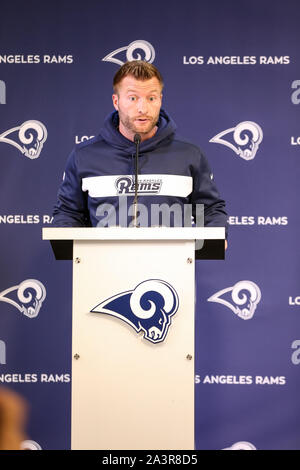 Migliaia di querce, California, USA. 9 Ott, 2019. Head Coach Sean McVay durante il post pratica Los Angeles Rams sessione media a impianto per la pratica Thousand Oaks, CA il 9 ottobre 2019. Jevone Moore Credito: csm/Alamy Live News Foto Stock