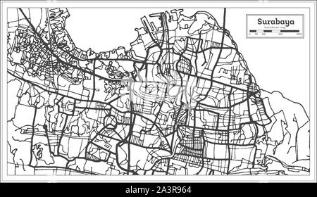Surabaya Indonesia Mappa della città in bianco e nero e a colori. Mappa di contorno. Illustrazione Vettoriale. Illustrazione Vettoriale