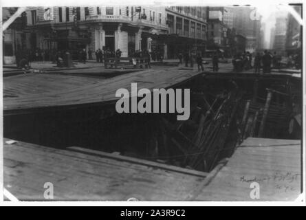 La costruzione della metropolitana, Broadway e 38th Street, New York City Foto Stock