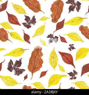 Aquarelle Foglie di autunno isolati su sfondo bianco, foglie pattern Foto Stock