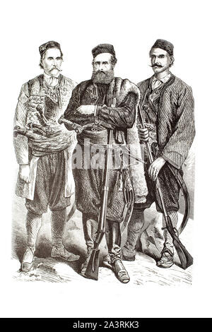 Leader della sollevazione Herzegovina (1875-1877) era una sollevazione contro l'impero ottomano ( da sinistra a destra): Luka Petkovich, Miroslav Hubmajer, di Marko BABIC Foto Stock