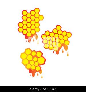 Set di gocce di miele di favo di miele e Logo Design vettore simbolo segno illustrazioni Illustrazione Vettoriale