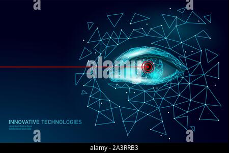 La correzione di visione del laser 3D concetto medico. Abstract iris umana operazione moderna chirurgia a bassa tecnologia poli. Triangoli poligonale forma di rendering Illustrazione Vettoriale