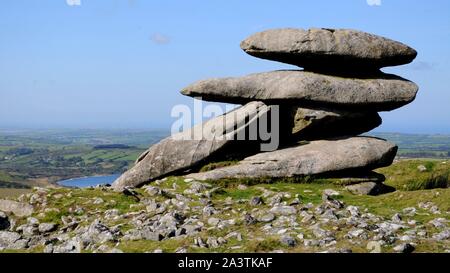 Massi sul picco di Showery Tor su Bodmin Moor vicino a Camelford, Cornwall, Regno Unito. Foto Stock