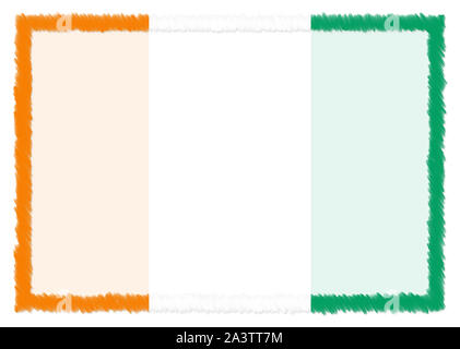 Fatta di confine con la Costa d Avorio bandiera nazionale. Tratto di pennello telaio. Elementi di modello per il certificato e il diploma. Orientamento orizzontale. Foto Stock