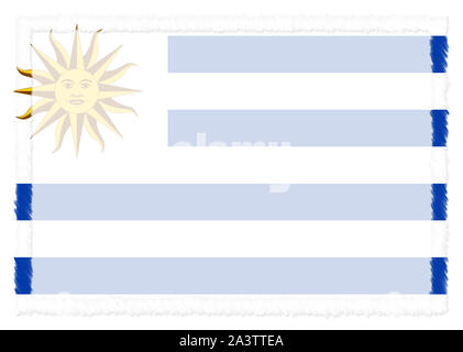 Fatta di confine con l'Uruguay bandiera nazionale. Tratto di pennello telaio. Elementi di modello per il certificato e il diploma. Orientamento orizzontale. Foto Stock