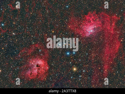IC 405 Flaming Star nebula e IC 410 nebula Foto Stock