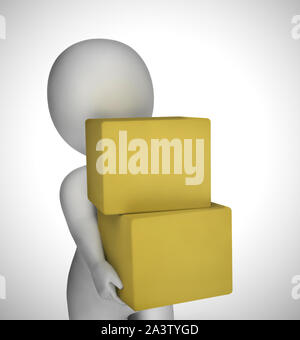 Parcella o spedizione del pacchetto rappresenta la distribuzione di servizi postali o di merci. La logistica di offrire prodotti - 3d illustrazione Foto Stock