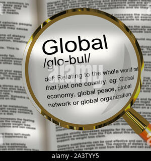 Concetto globale icona significa che in tutto il mondo o nel commercio internazionale. Un virtual business connection in tutto il mondo - 3d illustrazione Foto Stock