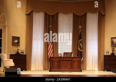 Replica dell'Ufficio ovale, la lavorazione di spazio ufficio del presidente degli Stati Uniti a Washington DC, Stati Uniti d'America Foto Stock