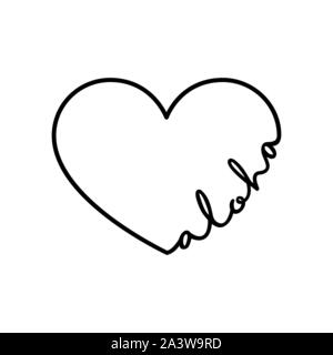 Aloha - parola di calligrafia con disegnati a mano cuore. Caratteri simbolo illustrazione per t-shirt, poster, un matrimonio, un biglietto di auguri Illustrazione Vettoriale