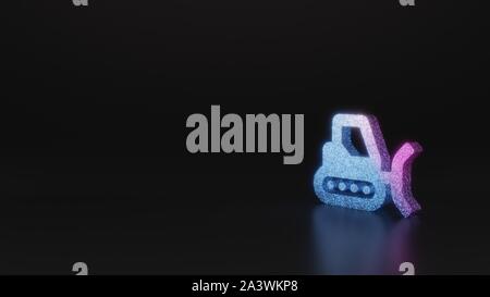 Glitter neon rosa violetto ombre simbolo di spartineve 3D rendering su sfondo nero con riflessione sfocata con bagliori Foto Stock