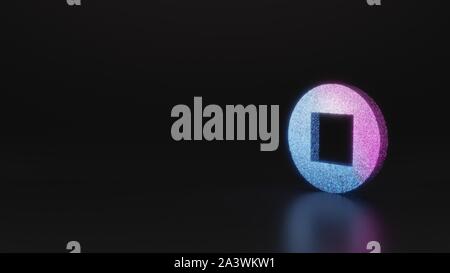 Glitter neon rosa violetto ombre simbolo del segno di stop in cerchio 3D rendering su sfondo nero con riflessione sfocata con bagliori Foto Stock