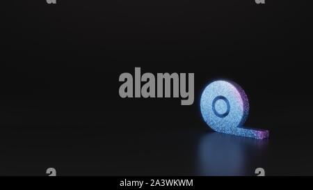 Glitter neon rosa violetto ombre simbolo di nastro 3D rendering su sfondo nero con riflessione sfocata con bagliori Foto Stock
