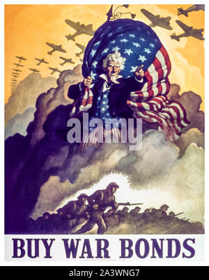 American, US, WW2, finanza poster, acquistare obbligazioni di guerra, (lo zio Sam), 1941-1945 Foto Stock