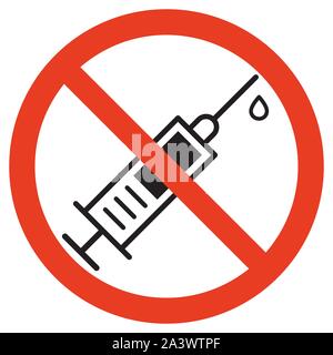 Siringa con segno proibita. Isolato illustrazione vettoriale su sfondo bianco. Illustrazione Vettoriale