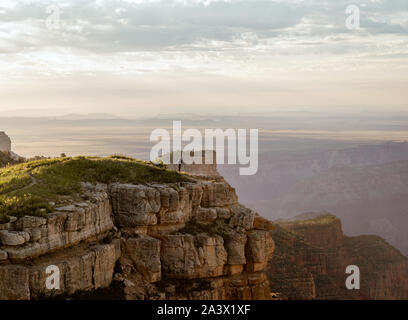 Un fotografo di scattare una foto del Grand Canyon North Rim dal Monte Sella si affacciano in corrispondenza di Kaibab National Forest. Foto Stock