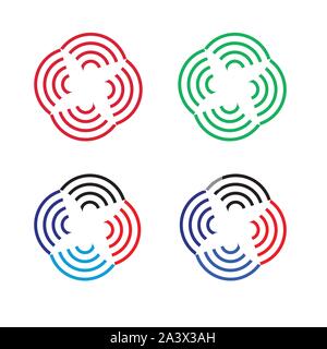 Fiore cerchio Logo disegno astratto template vettoriale. Rosso, nero, colore blu - Vettore Illustrazione Vettoriale