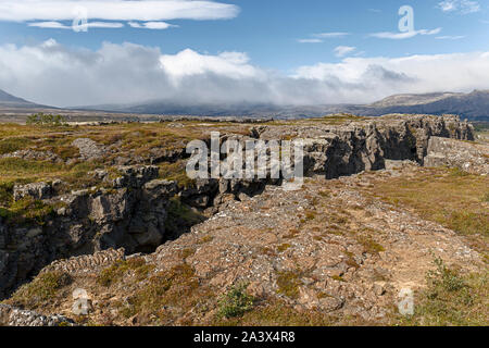 Placche tettoniche divisione a Thingvellir National Park, Islanda Foto Stock