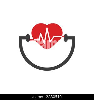 Health care logo. Stetoscopio medico in forma di cuore vettore isolato icona colorata. Amore logo medica - Vettore Illustrazione Vettoriale