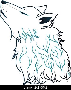 Cartoon stilizzato grigio testa di lupo, urlando Wolf. Illustrazione Vettoriale