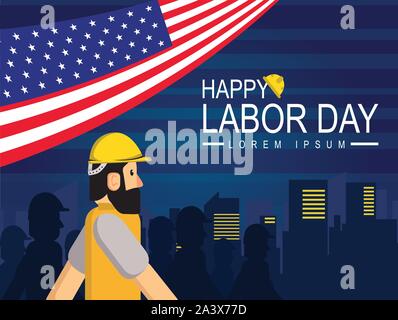 Felice Festa del Lavoro, Felice Giornata del Lavoro Testo, illustrazione vettoriale Illustrazione Vettoriale